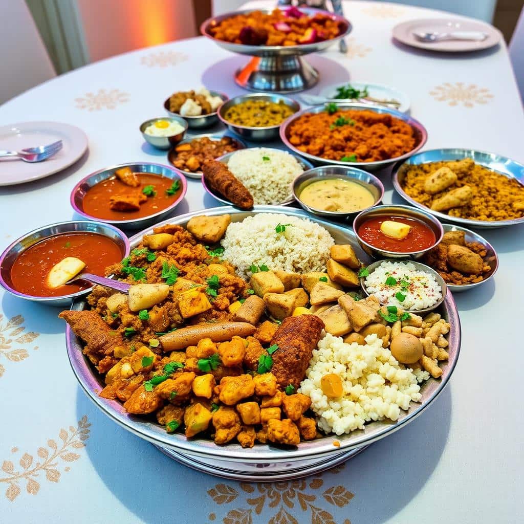 Vegetarian Indian thali spread